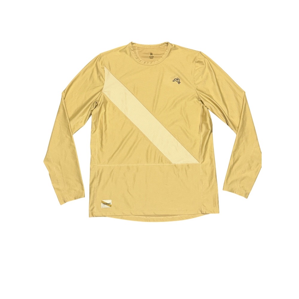 Tracksmith Mens Van Cortlandt Long Sleeve Running Shirt Gold Mesh Sash Size M